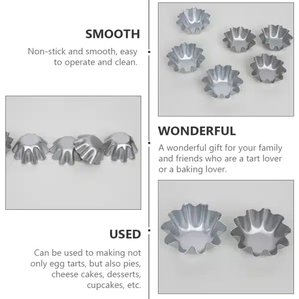 6 Pcs Egg Tart Mold Easy to Clean Molds Kitchen Gadget Pie Liner Aluminum Tartlet Baking Tools Alloy Moulds Set - Image 3