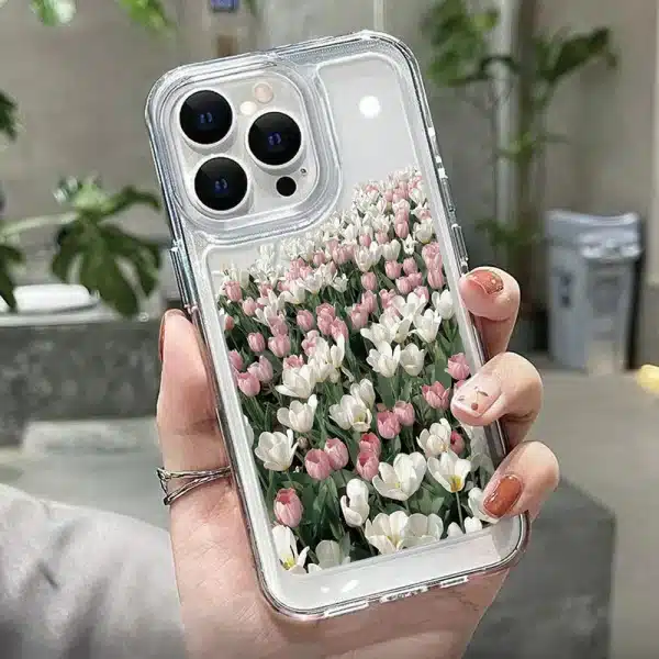 For Iphone 15 Mobile Phone Case Women Butterfly Flower Pattern Mobile Phone Case Transparent Mobile Phone Case Accessories