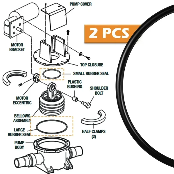 O-Rings Kit for Dometic S Series and T Series Pumps Part 385310151 Pump O-Ring Replacement Pump Interior Parts 2PCS Black Rubber - Image 2