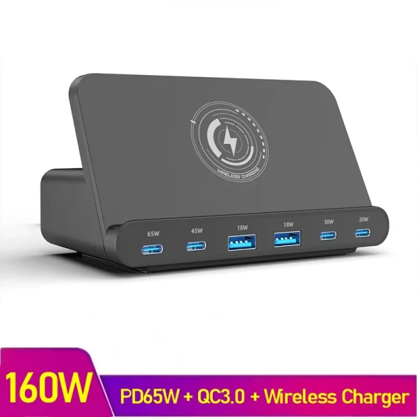 160W Multi Wireless Charger Stand PD 65W USB Type C QC3.0 Charging Station For Laptop Iphone 15 14 Pro Max Samsung Carregador