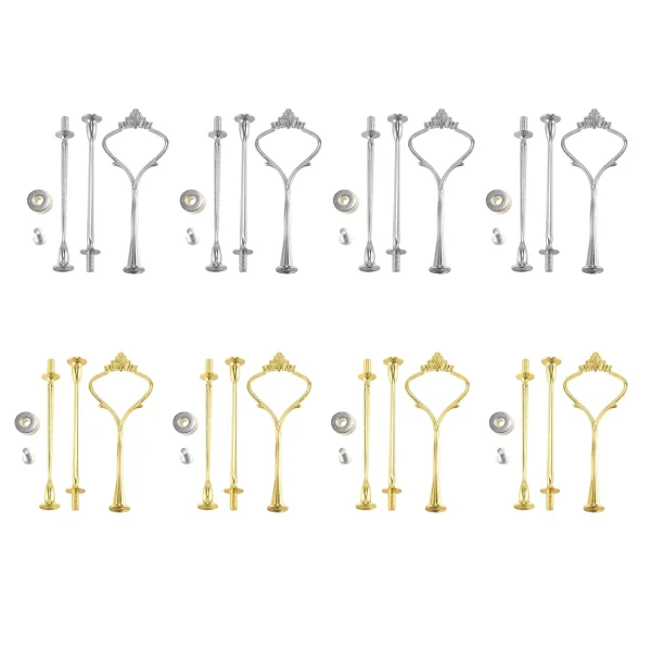 8 Sets 3 Tier Crown Cake Plate Stand Fittings Hardware Holder Kitchen Gadgets for Wedding and Party - Silver&Golden