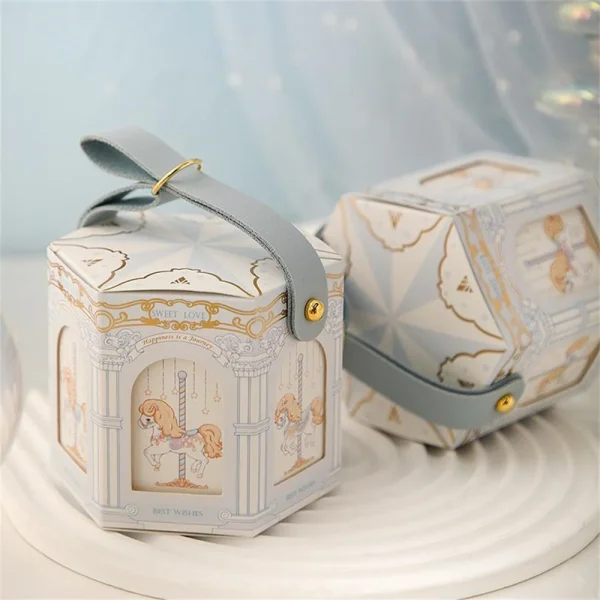 1Pcs Champange Gold Carousel Cardboard Gift Boxes Baby Shower Favors Packaging Boxes Kids Birthday Party Decoration Supplies