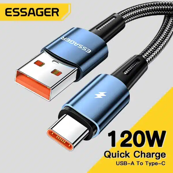 Essager 120W USB Type C Cable Super Fast Charge 67W Cable Quick Charge 6A For Xiaomi 12Pro Redmi K50 Note 11Pro Black Shark5 Pro