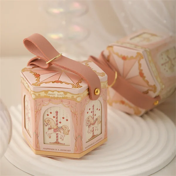 1Pcs Champange Gold Carousel Cardboard Gift Boxes Baby Shower Favors Packaging Boxes Kids Birthday Party Decoration Supplies