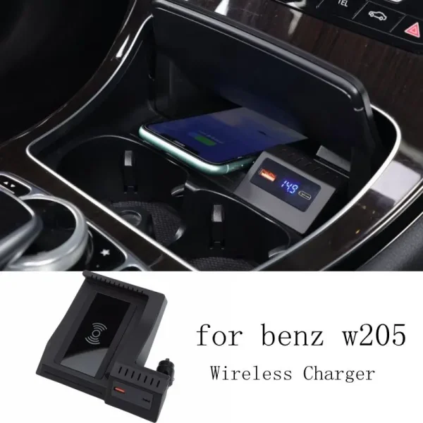 For Mercedes Benz W205 AMG C43 C63 GLC43 GLC63 X253 15W car QI wireless charging phone charger fast charging case accessories