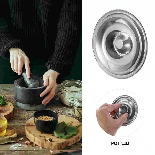 Stainless Steel Cylinder Head Pot Lid Cup Cover Seasoning Kitchen Gadget Sturdy Frying Pan with - Image 2