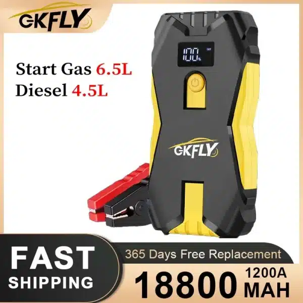 GKFLY Car Jump Starter 1200A Automotive Battery Charger 12V Car Starter Portable Power Bank 18800mAh Powerful Car Booster