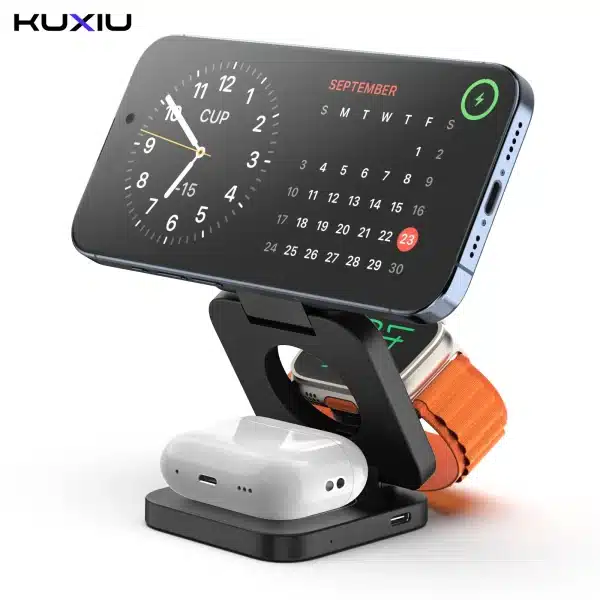 KUXIU X55 Magsafe Wireless Charging Station for iPhone 16 15 14 13 12 Pro/Max,5W for Apple Watch , AirPods,Foldable Phone Hold