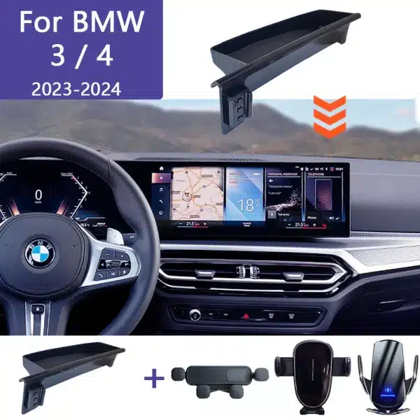 Car Phone Holder For BMW 3 Series 4 Series G20 G22 2023 2024 Screen Fixed Navigation Bracket Wireless Charger Stand Car Storage