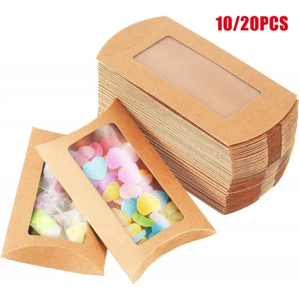 10/20Pcs Kraft Paper Pillow Candy Box Christmas Gift Packaging Boxes Candy Bags Wedding Baby Shower Birthday Party Decoration