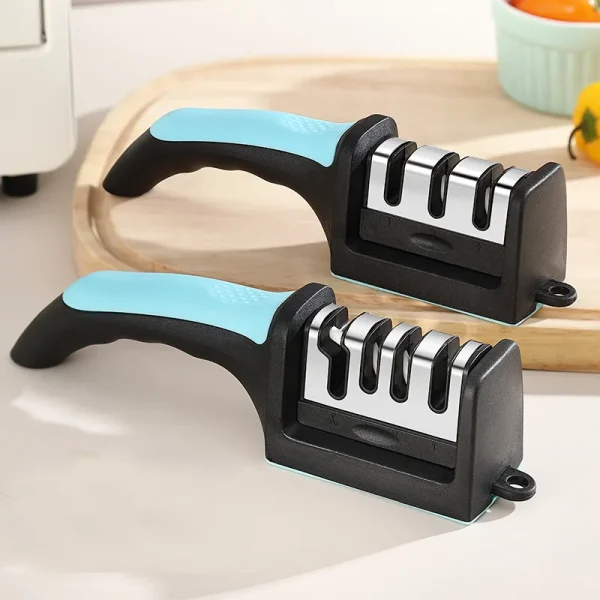 Kitchen 3-Segment Knife Sharpener Household Multi-Functional Hand-Held Three-Purpose Black Sharpening Stone.