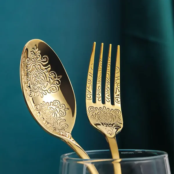 Dinnerware Set Fork Spoon Embossed Food Grade 430 Stainless Steel Beefsteak Bread Flatware for Travel