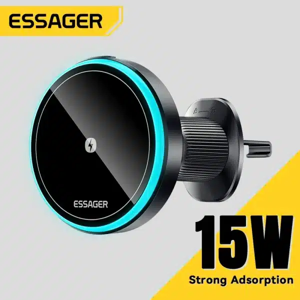 Essager RGB Magnetic Car Phone Holder Qi 15W Wireless Charger Car For iPhone 15 14 13 12 Pro Max Samsung Phone Holder Stand