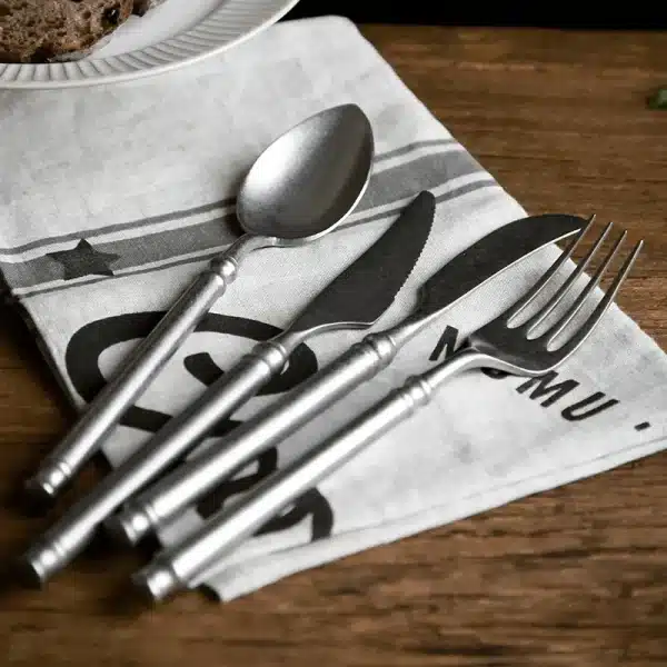 Retro Scrub 304 Stainless Steel Flatware Kitchen Cutlery Set Steak Knife Fork Spoon Set Dessert Fork Vintage restaurant Cutlery - Image 5