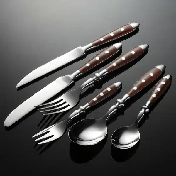 430 Stainless Steel Western Brown Cutlery Set Point Rivets Wooden Handle Dinnerware Knife Fork Spoon Teaspoon for Kitchen - Image 6