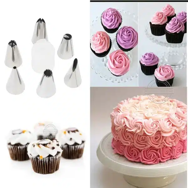 8 PCS/Set Silicone Kitchen Accessories Icing Piping Cream Pastry Bag + 6 Stainless Steel Nozzle Set DIY Cake Decorating Tips Set - Image 6