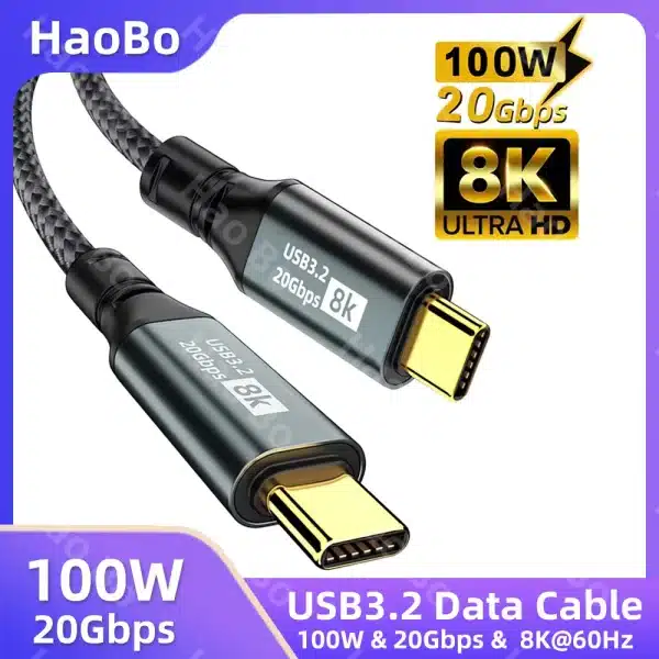 PD100W USB 3.2 20Gbps ThunderBolt 3 Type C to Type C Cable 8K@60Hz USB-C Data Cord For iPhone 15 Pro Max MacBook Samsung 2m 3m