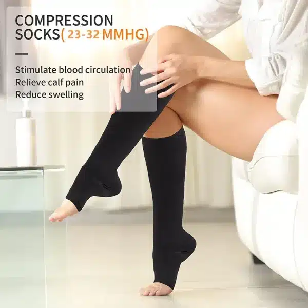 1 Pair Varicose Veins Medical Compression Stockings 23-32mmHg Pressure Level 2 Serious Calf Leg Slimming Socks Open / Close Toes - Image 4