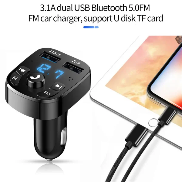 Car Hands-free Bluetooth-compaitable 5.0 FM Transmitter Car Kit MP3 Modulator Player Handsfree Audio Receiver 2 USB Fast Charger - Image 6