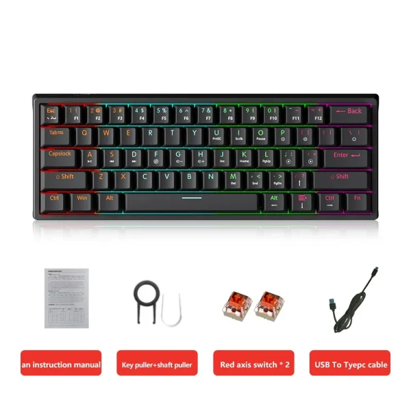 MUCAI MK61 USB Gaming Mechanical Keyboard 61 Keys Red Switch Wired Detachable Cable RGB Backlit Hot Swappable - Image 4