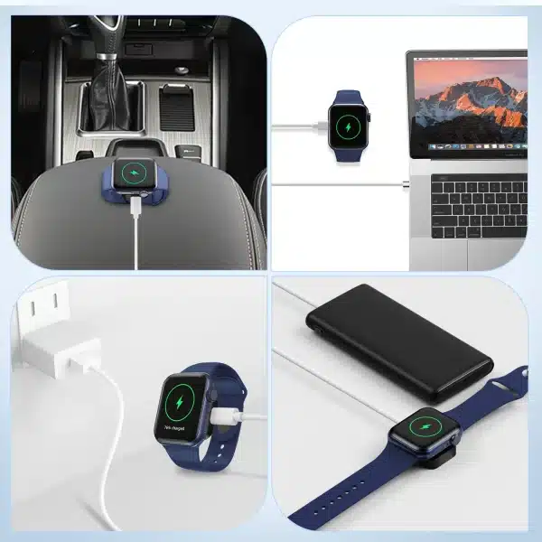 Portable 2 in 1 Magnetic Wireless Charger Key Chain For Apple Watch Series 9 8 7 6 5 4 3 2 SE 8 Pin USB-C Fast Charging Station - Image 4