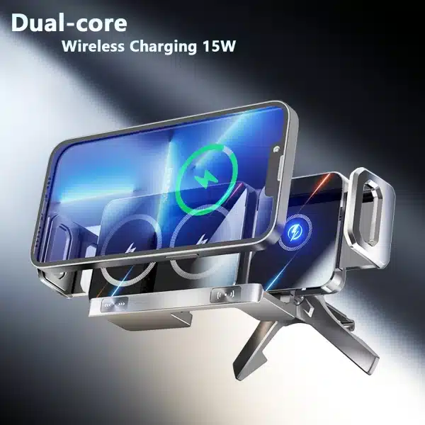 Dual Coil Foldable Phone Holder Car Wireless Charger Universal Car Phone Mount Fast Charging For Samsung iPhone Xiaomi Z Fold - Image 2