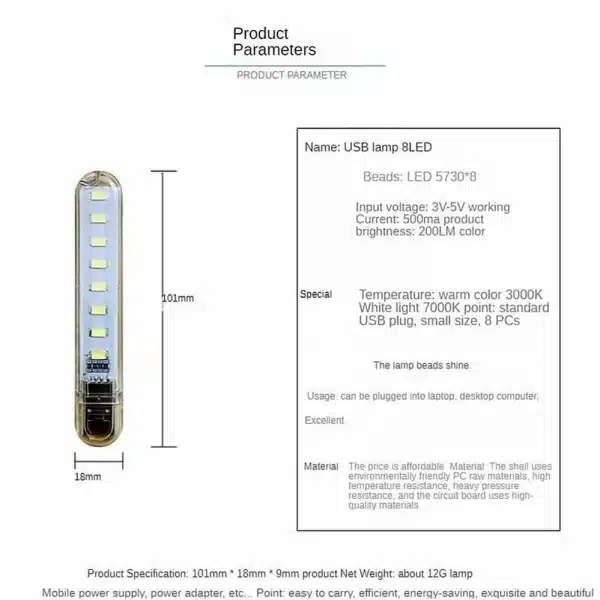 Aswesaw Mini USB LED Table Lamp Portable Reading Desk Light For Camping Power Bank Notebook 8Leds Book Night lights Flashlight - Image 2