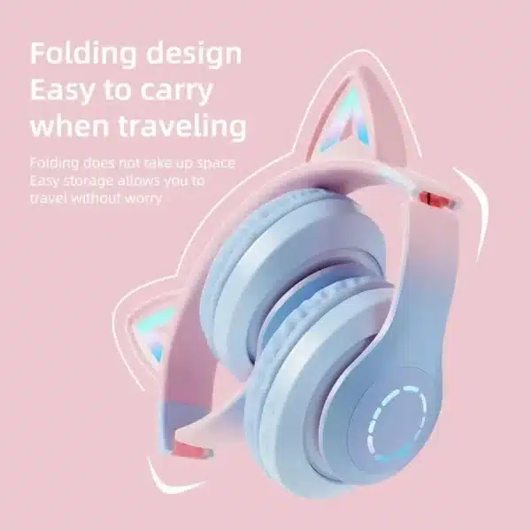 Cute Cat Bluetooth Light Headphones Wireless Bluetooth Earphone with HD Mic Hifi Stereo Music Gamer Headsets gifts for kids - Image 3