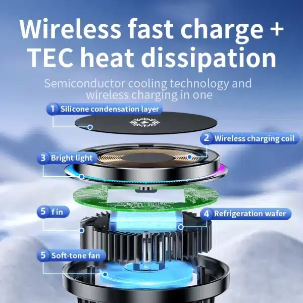 15W ice Cooling Magnetic Wireless Car Charger for iPhone 16 15 14 13 12 Pro Max MacSafe Car Phone Holder Fast Charging Station - Image 3