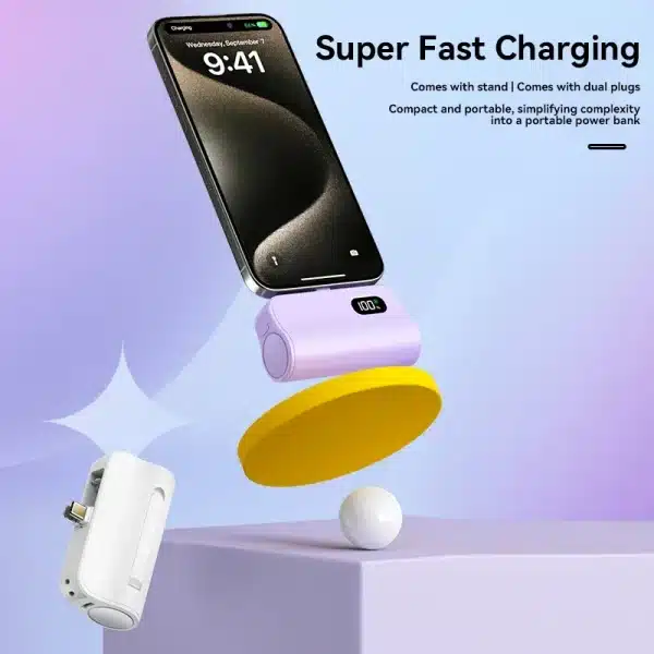 Xiaomi Mini 5000mAh Power Bank Built Cable Portable Mobile Phone Charger External Battery Capsule Powerbank For Type-C iPhone - Image 2