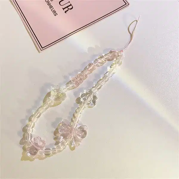 Korean Pink Bear Butterfly Flower Phone Strap Charm Chain Knot Cellphone Lanyard Keychain Woman Girl Bag Camera Pendant For Case - Image 3