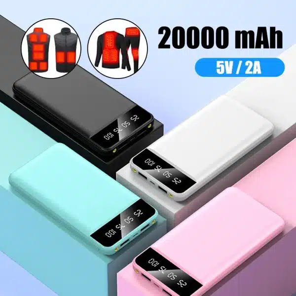 Portable Power Bank 20000mAh 5V/2A Dual USB Outputs Lightweight Battery Pack for iPhone 14 15 Heating Vest Socks - Image 2