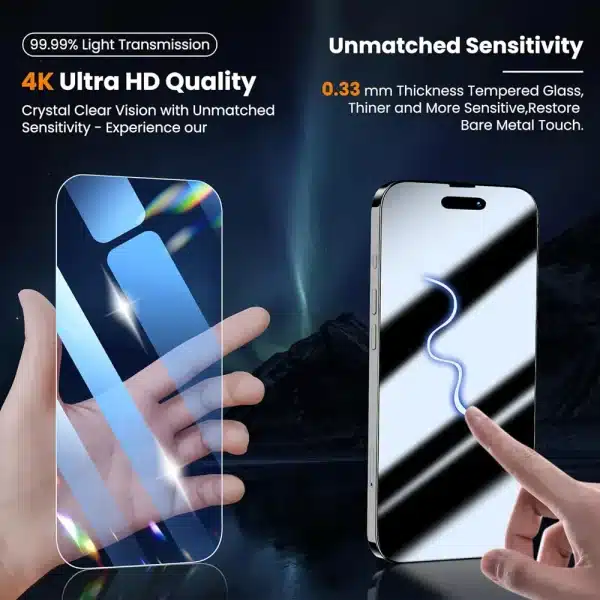 For iPhone 16 15 Pro Max Phone Case & Screen Glass For iPhone 16 15 14 13 Mini 12 11 Pro Transparent Case iPhone16 Plus Cover - Image 2