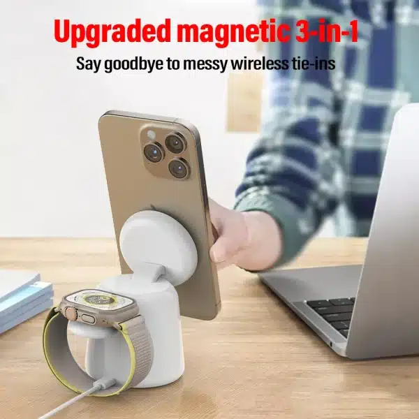 3 in 1 Magnetic Wireless Charger Stand Foldable for iPhone 15 14 13 12 Pro Max Airpods IWatch 9 8 7 6 Fast Charging Dock Station - Image 2