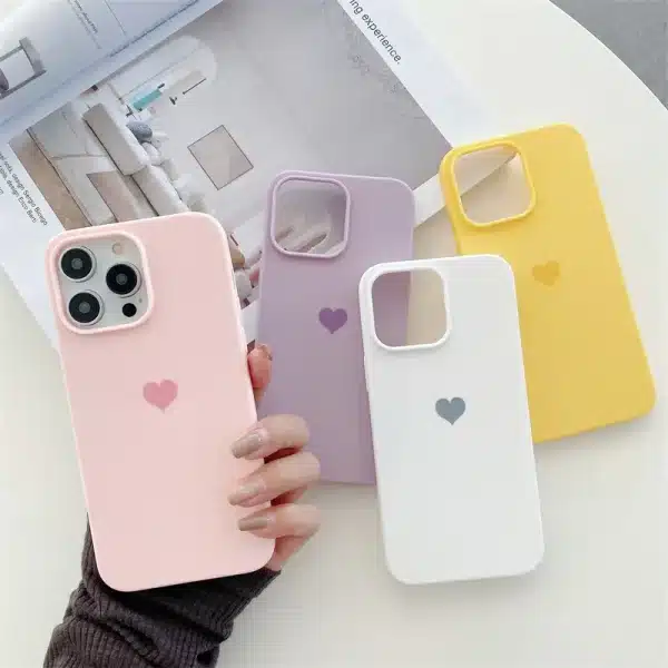 Soft Simple Candy Color Love Heart Phone Case For Iphone 11 12 13 14 15 Pro Max Silicone Soft TPU Back Cover Iphone XS MAX Case - Image 3