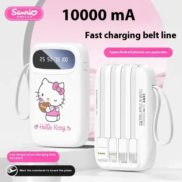 New Sanrio Power Bank 10000mah Fast Charging Large Capacity Built-In Cable Ultra-Thin Portable Can Illuminable Power Bank Gift - Image 3