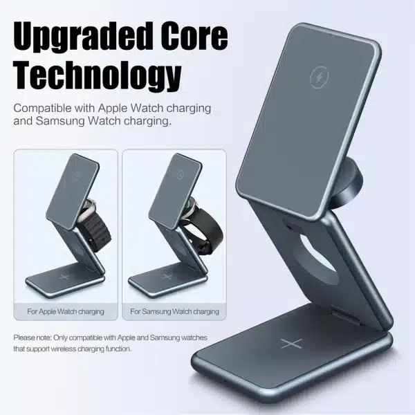 3 in 1 Portable Wireless Charger Stand Dock For Samsung Watch Apple Watch 8 7 For iPhone 14 13 12 Foldable Fast Charging Station - Image 2