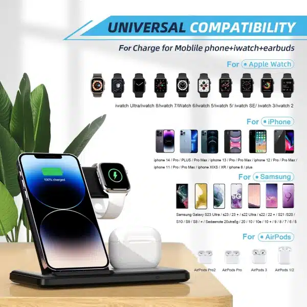 Wireless Charger 3 in 1 For iPhone 15 14 13 12 Pro Max 11 15W Fast Charging Dock Station For Apple Watch Airpods Induction Stand - Image 3