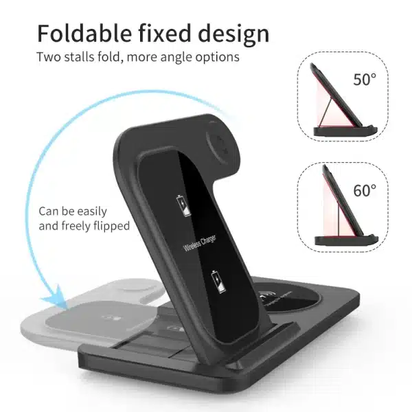 3 in 1 Wireless Charger Stand Pad For iPhone 15 14 13 12 X Max Foldable Fast Charging Station Dock For IWatch 8 7 SE AirPods Pro - Image 5