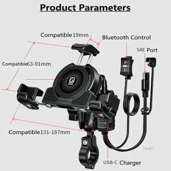 Motorcycle Phone Holder 15W Wireless Charger & USB C 36W Fast Charging Motorbike Handblebar Mirror Mount With Vibration Dampener - Image 4