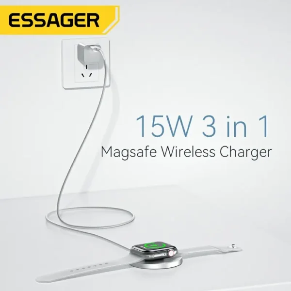 Essager15W Fast Wireless Charger Stand For iPhone 14 13 12 11Apple Watch 3 in 1 Foldable Charging Station for Airpods Pro IWatch - Image 4