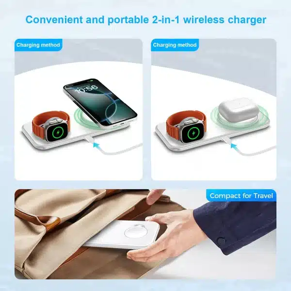 2 in 1 Charging Station for iPhone, Wireless Charger for iPhone 16 15 14 13 12 Pro Max Airpods 4 3 2 iWatch 7 8 9 10 Ultra 2 - Image 4