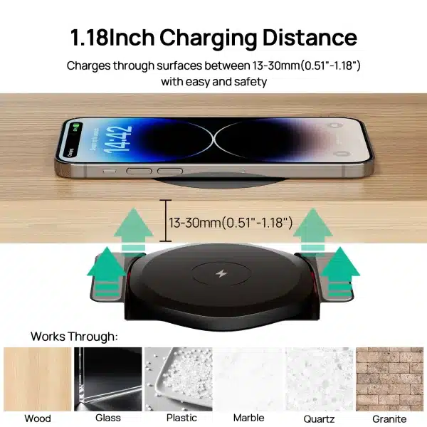 KPON Invisible Wireless Charger 30mm Under Table QI Charger Furniture Desk Wireless Charging Station for iPhone 16/15/14/13/12/8 - Image 3