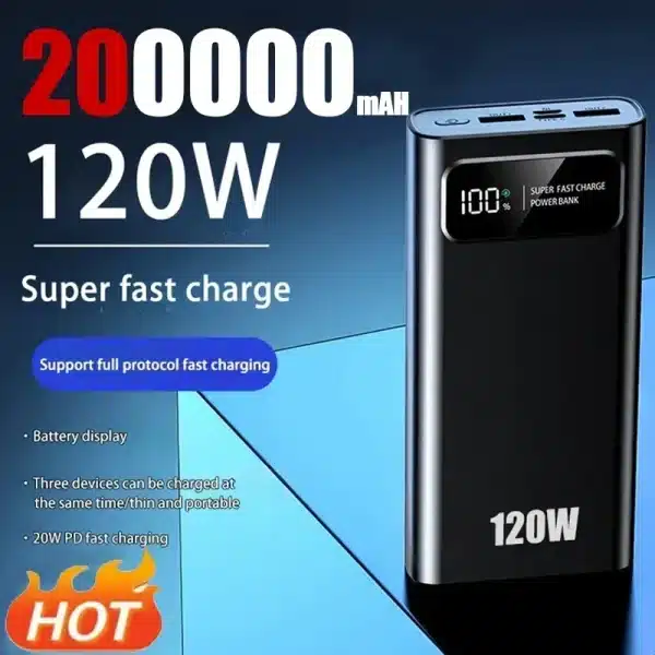 200000mAH 120W Power Bank Super Fast Charging Battery High Capacity Digital Display Power Bank For Iphone 15 14 Samsung Xiaomi