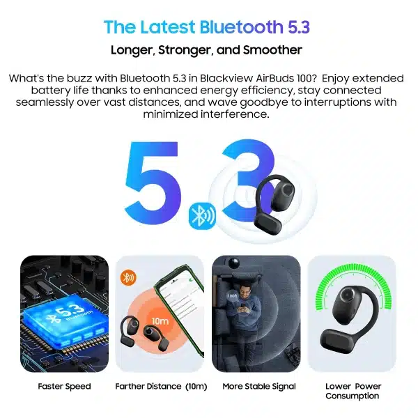 Blackview Airbuds 100 Headset Open-Ear Wireless Headphones Sports Air Conduction Bass ENC Earphones TWS With Mic 500mAh IP68 - Image 6