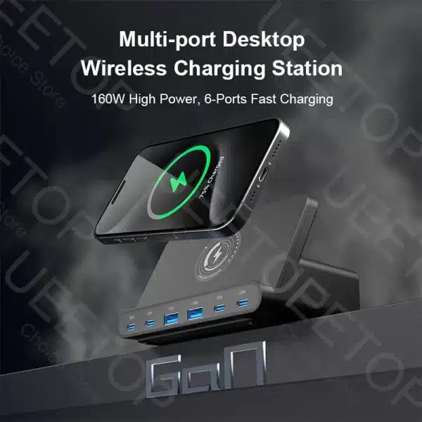 Ueetop 160W USB Charging Station Wireless Charging 65W PD PPS 45W GaN Charger Quick Charger For Laptop Tablet iPhone 15 Samsung - Image 2