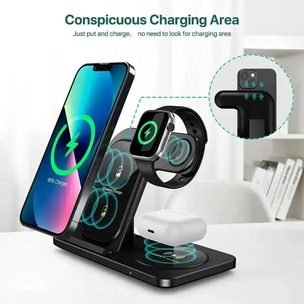 3 in 1 Wireless Charger Stand Pad For iPhone 15 14 13 12 X Max Foldable Fast Charging Station Dock For IWatch 8 7 SE AirPods Pro - Image 4