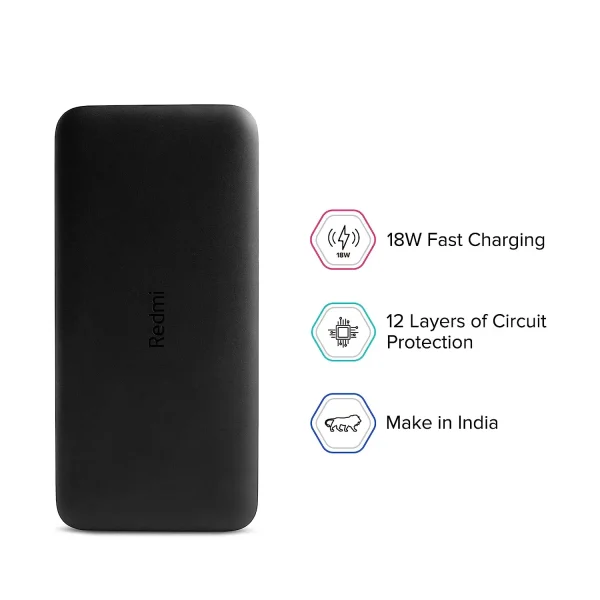 Xiaomi Redmi 20000mAh Power Bank | 18W Fast Charging | USB Type C and Micro USB Ports | Low Power Mode | Brand New With Warranty - Image 2