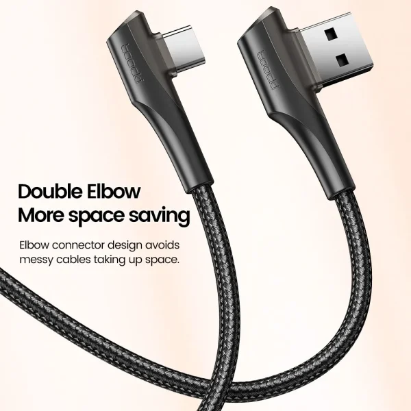 Toocki 3A USB Cable Quick Charge 3.0 Fast Charging Cable Type C 90 Degree Dual Elbow Data Cord For Huawei Xiaomi Samsung Realme - Image 5