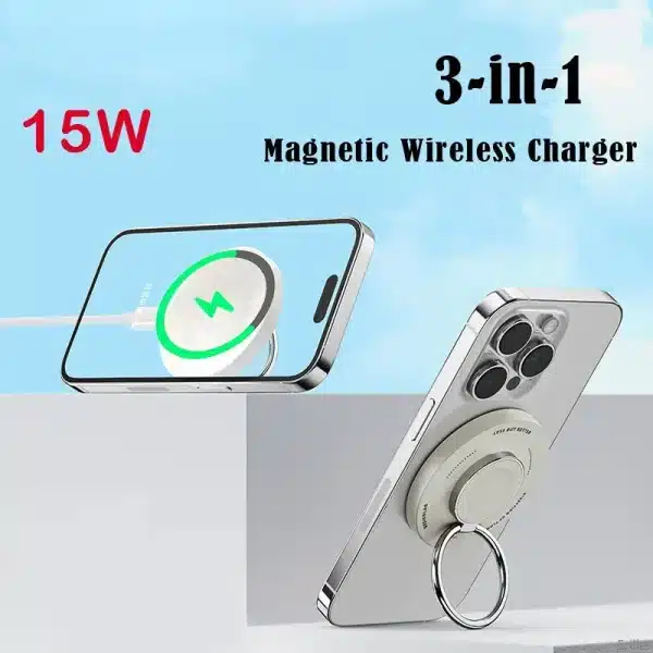 3 in 1 15W Magnetic Wireless Charger for iPhone 13 14 Pro Max Fast Wireless Charging For AirPods Smart Watch Ring Phone Holder - Image 2